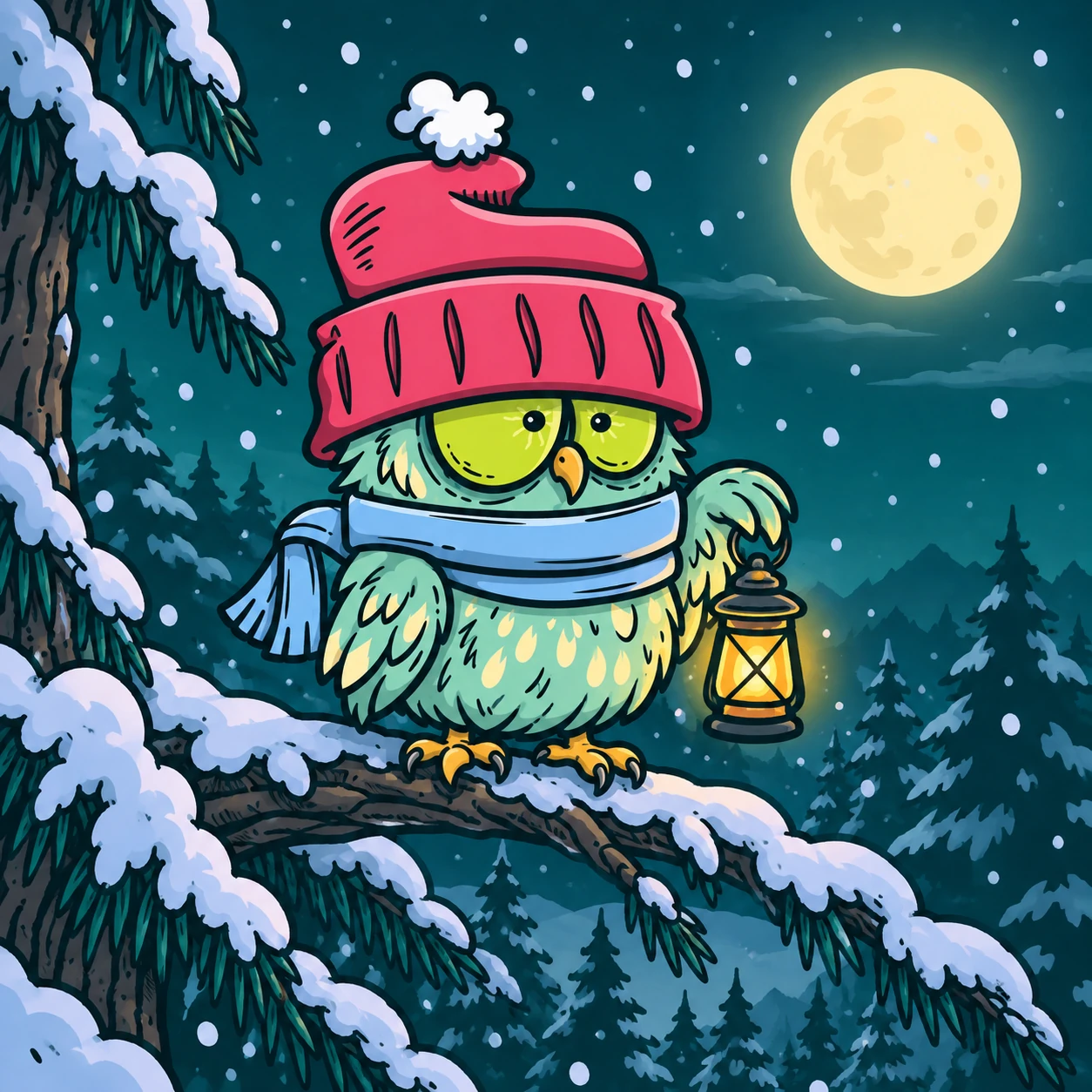 Hoot on night watch with his warm lantern